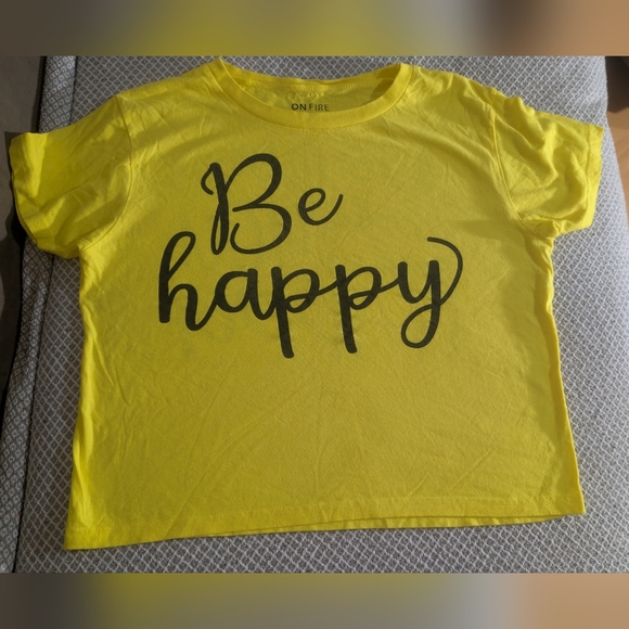 ON FIRE Cotton Yellow 'Be Happy' Women's Top - Picture 4 of 6